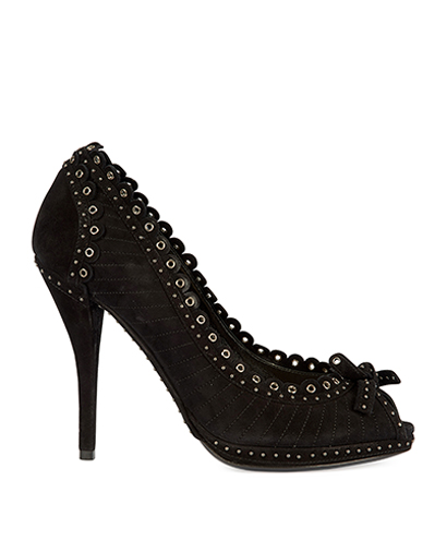 Christian Dior Muse Eyelet Heels, &pound;175, Shoes, Black, Suede, Front view