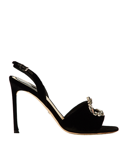 Christian Dior Black Velvet Embellished Sandals, front view