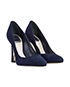 Christian Dior Navy Blue Suede Optique Wedge Pumps, side view