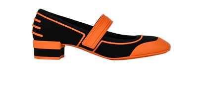 Christian Dior Roller Mary Jane Pumps, &pound;220, Shoes, Black/Orange, Fabric/Rubber, Front view