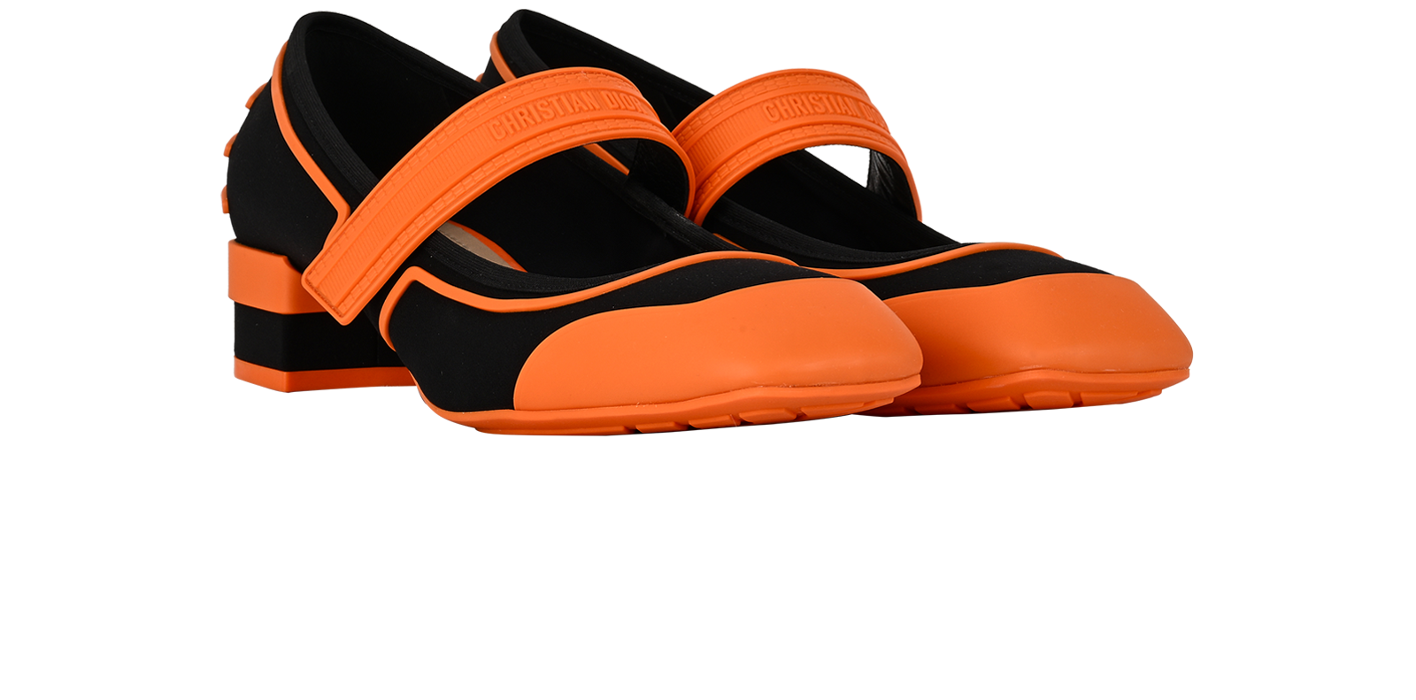 Christian Dior Roller Mary Jane Pumps, &pound;220, Shoes, Black/Orange, Fabric/Rubber, Side view