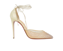 Christian Louboutin Twistissima Strass Heels, Mesh/Leather, Nude, UK8, 3*