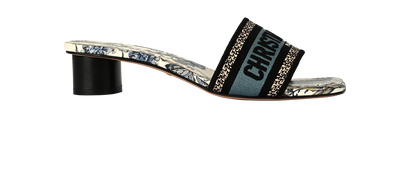 Dior D-way Block Heel Slides, &pound;350, Shoes, Blue, Canvas/Leather, Front view