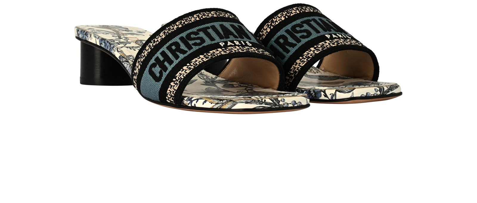 Dior D-way Block Heel Slides, &pound;350, Shoes, Blue, Canvas/Leather, Side view