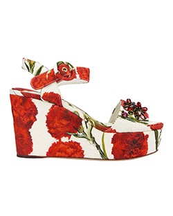 Dolce & Gabbana Floral Printed Sandals, Fabric, White/Red, UK 2