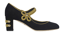 Dolce & Gabbana Gold Braid Block Heel, Suede, Black, DB, 7.5, 3*