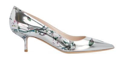 Christian Dior Printed Kitten Heels, &pound;150, Shoes, Silver, Leather, Front view