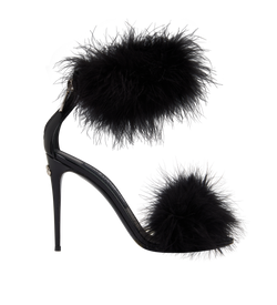 Dolce & Gabbana Ankle Strap Sandals, Feathers/Patent, Black, UK4.5, DB, 3*