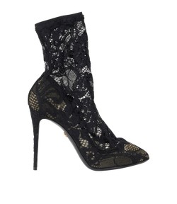 Dolce & Gabbana Lace Sock Boots, Leather, Black, UK5, DB/B, 2*