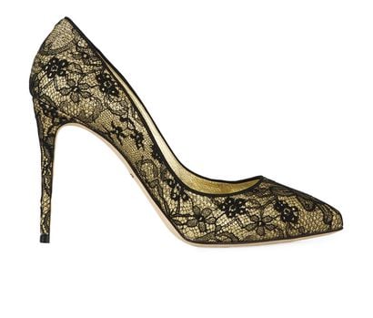 Dolce & Gabbana Metallic Glitter Lace Heels, front view