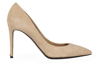 Dolce and Gabbana Nude Suede Heels, front view
