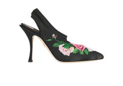 Dolce & Gabbana Roses Slingback, Fabric, Black/Pink, UK3, B/DB, 4*