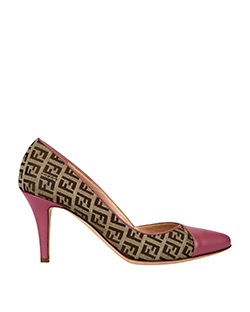 Fendi Zucca Monogram Heels, Fabric, Pink/Brown, B/DB, 6