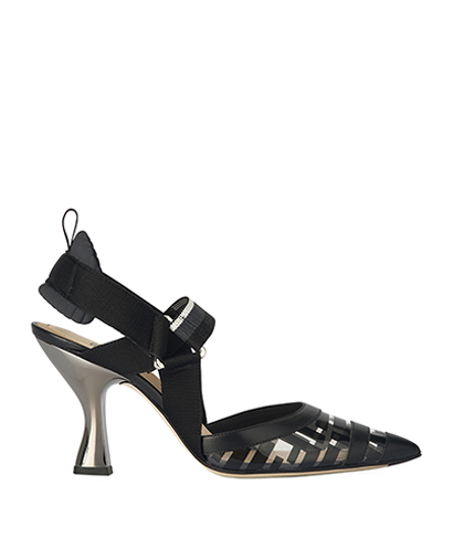 Fendi FF Motif Slingback Pumps, &pound;260, Shoes, Black, Elastane/Leather/PVC, Front view