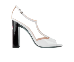 Fendi T-Strap Heeled Sandals, Patent, White, UK4, 2*