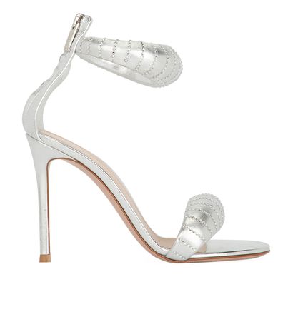 Gianvito Rossi Bijoux Crystal Embellished Heeled Sandals, £180, Shoes, Silver, Leather, Front view