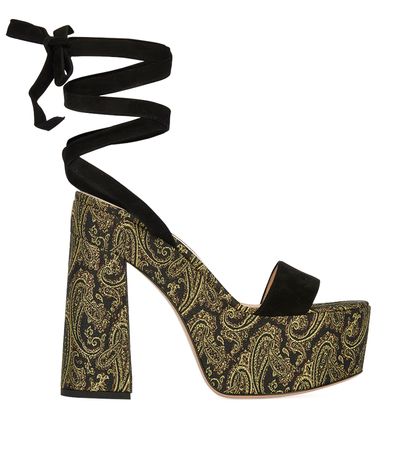 Gianvito Rossi Paisley Jacquard 85 Platform, £315, Shoes, Black, Fabric/Velvet, Front view
