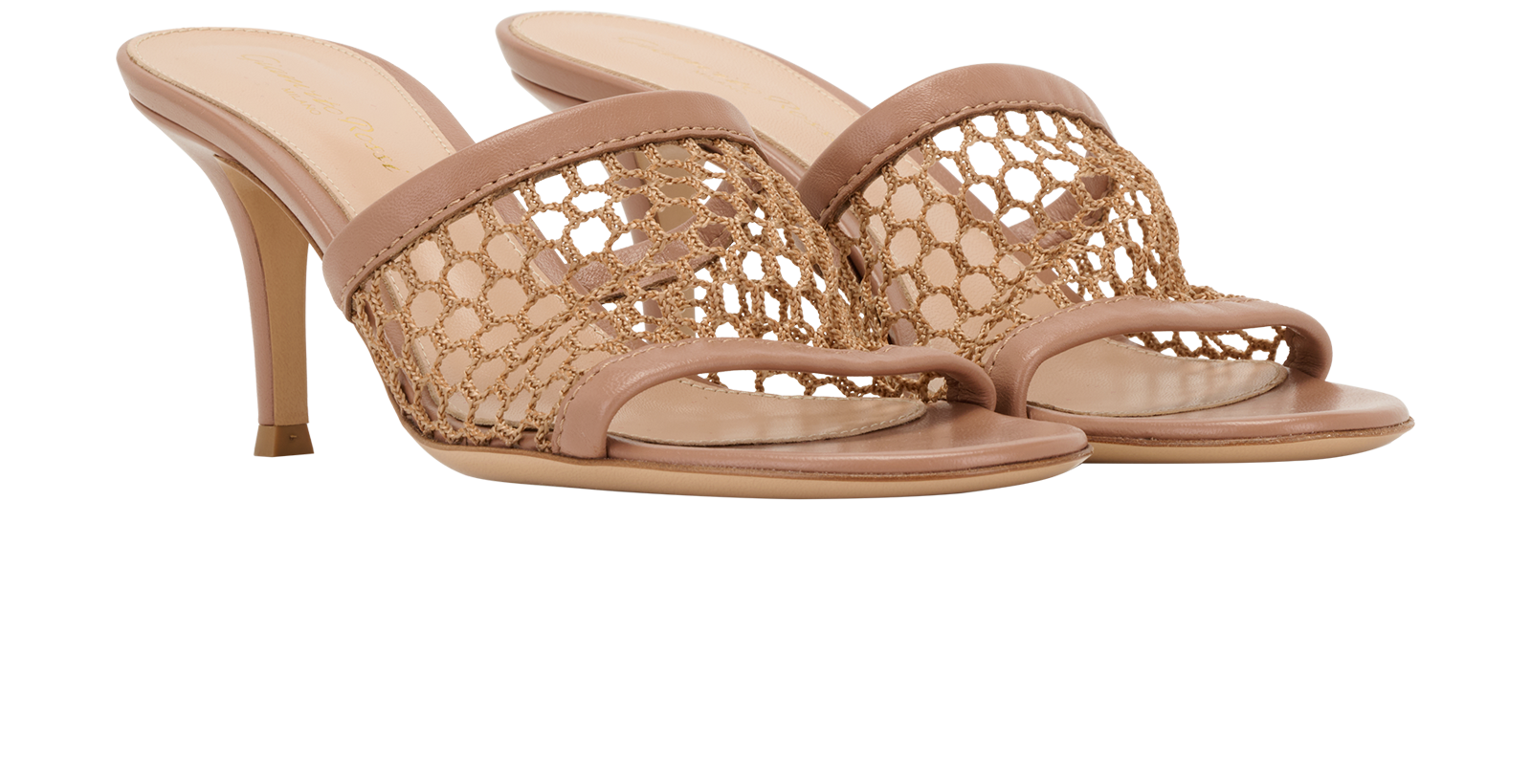 Gianvito Rossi Jamaica 70 Mules, &pound;175, Shoes, Beige/Pink, Leather/Mesh, Side view