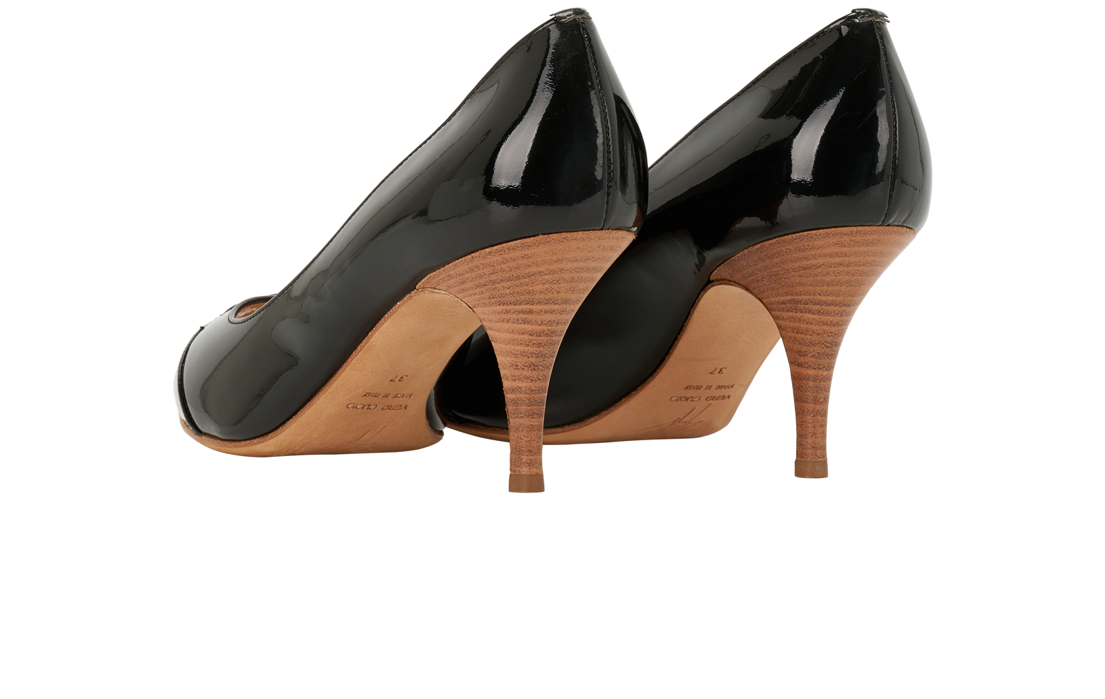 Giuseppe Zanotti Vintage Peep Toe Heels, &pound;80, Shoes, Black, Patent Leather, Back view