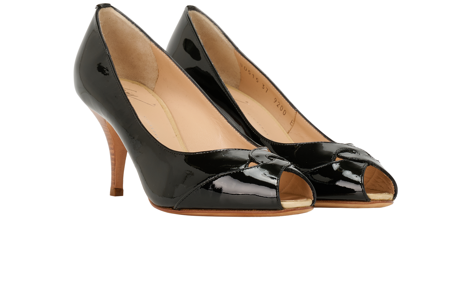 Giuseppe Zanotti Vintage Peep Toe Heels, &pound;80, Shoes, Black, Patent Leather, Side view