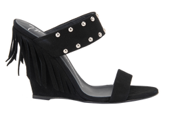 Giuseppe Zanotti Studded Fringe Wedges, Suede, Black, Sz 5, B/DB, 2*