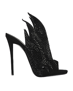 Giuseppe Zanotti Crystal Studded Flame Heels, Leather, Black, 5.5, 2* 