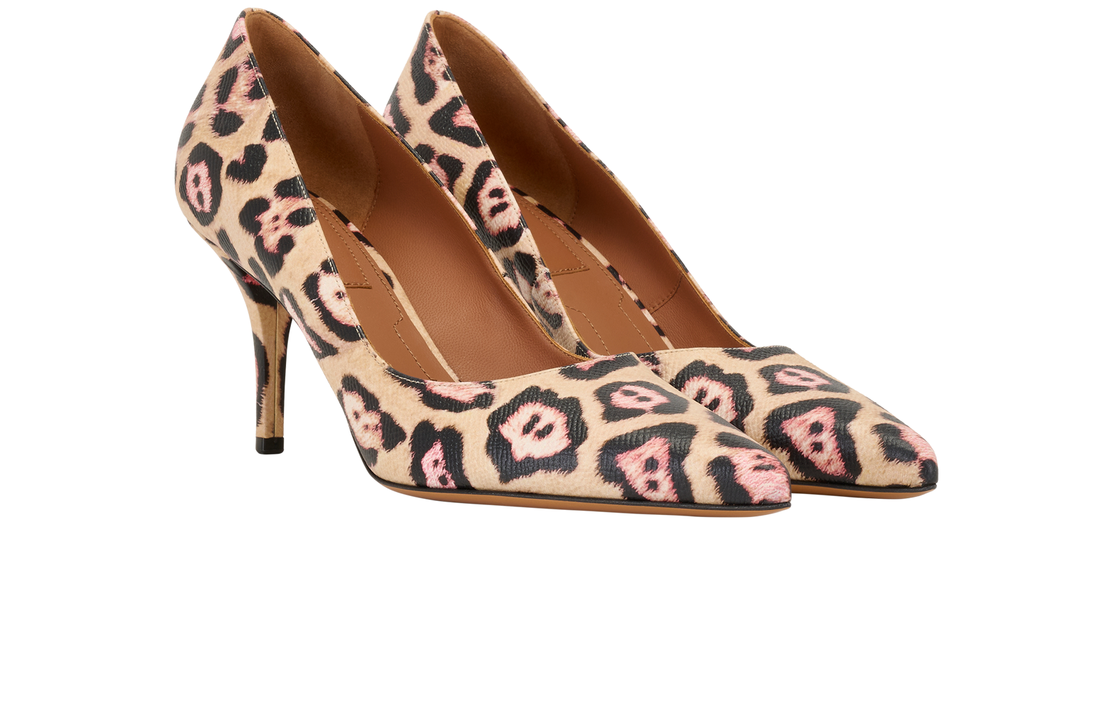 Givenchy Leopard Print Heels, &pound;175, Shoes, Black/Cream/Pink, Leather, Side view