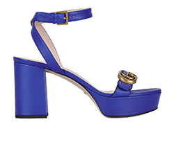 Gucci GG Marmont Platform Sandals, Leather, Bright Blue, 5.5, 4*