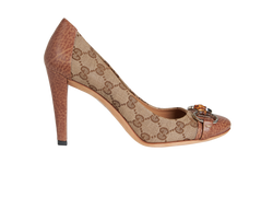 Gucci GG Bamboo Horsebit Pumps, Canvas, Beige, UK4.5, 2*