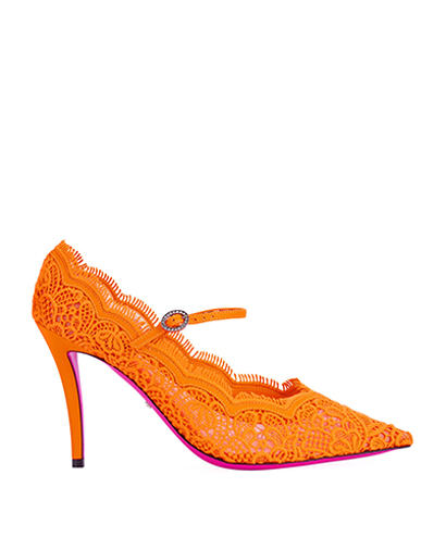Gucci Virginia Crystal-Embellished Lace Mary Jane Pumps, front view