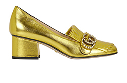 Gucci GG Marmont Pearl Heels, Leather, Gold, DB/B, 3, 4*