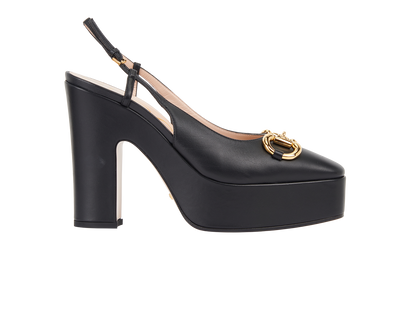 Gucci Horsebit Platform Slingback Heels, front view