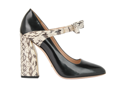 Gucci Nimue Bow Mary Jane Pumps, Leather/Snakeskin, Black, UK8, DB/B, 2*