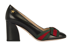 Gucci Star Block Heels, Navy, Red/Green Applique Ribbon, Leather, UK 5, DB