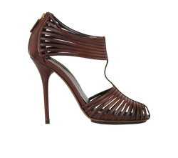 Gucci Inga T-Strap Sandals, Leather, Brown, UK4, B/DB, 2*