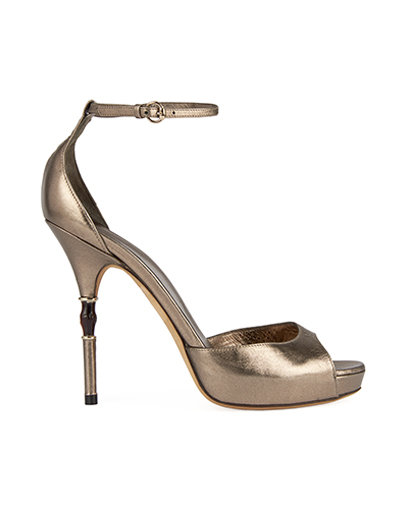 Gucci Metallic Roma Bamboo Heel Sandals, front view