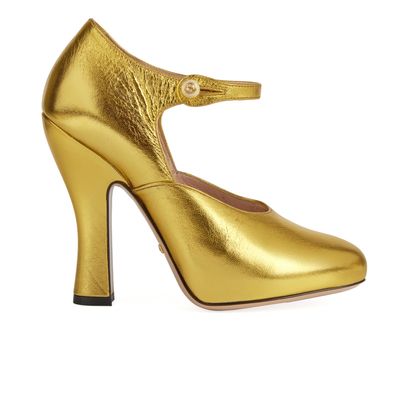 Gucci Gold Lesley Mary Jane Heels, front view