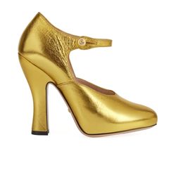 Gucci Gold Lesley Mary Jane Heels, Leather, Gold, UK 2