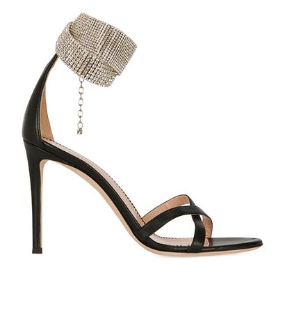 Giuseppe Zanotti Crystal Ankle Strap Heels, &pound;250, Shoes, Black, Leather, Front view