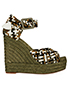 Hermes Khaki Woven Leather Wedges, front view