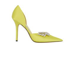 Jimmy Choo Satin Embellished Teja 100, Leather, Yellow, UK7, DB, 3*