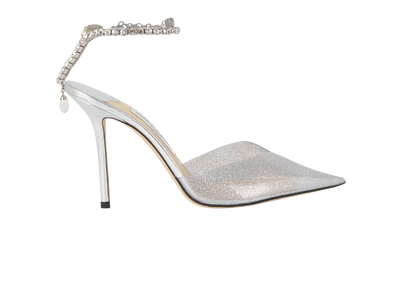 Jimmy Choo Saeda 100 Heels, £280, Shoes, Silver, Crystal/Leather/Plastic, Front view
