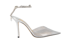 Jimmy Choo Saeda 100 Heels, PVC, Silver/Crystal, UK6.5, B, 2*