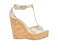 Jimmy Choo T-Strap Wedges, Leather, Gold, UK7, 2*