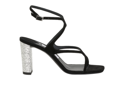 Jimmy Choo Azie 85 Sandals, &pound;220, Shoes, Black/Silver, Suede, Front view