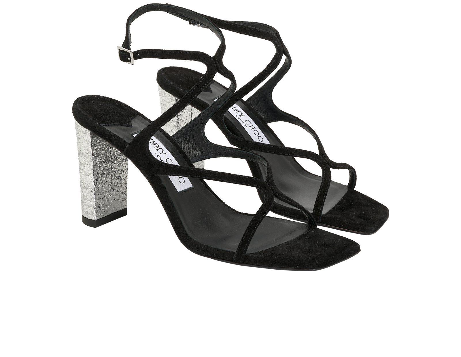 Jimmy Choo Azie 85 Sandals, &pound;220, Shoes, Black/Silver, Suede, Side view