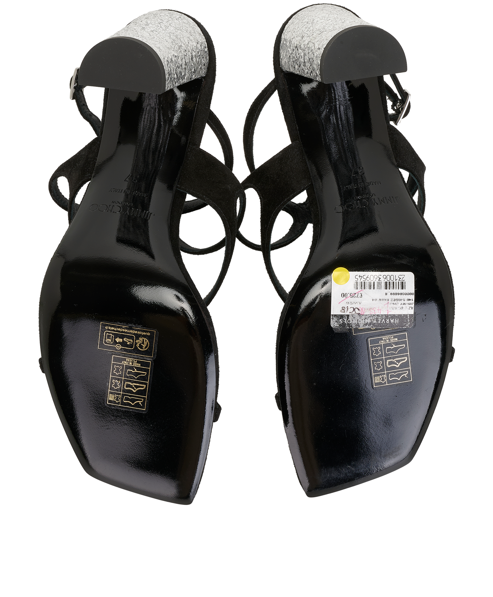 Jimmy Choo Azie 85 Sandals, &pound;220, Shoes, Black/Silver, Suede, Top view