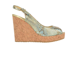 Jimmy Choo Metallic Animal Print Praise Wedge, Leather, Blue, UK 6.5,B,3*