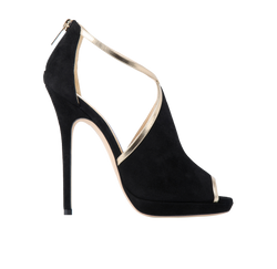 Jimmy Choo Fey Peep Toe Heels, Suede, Black, UK4, 3*