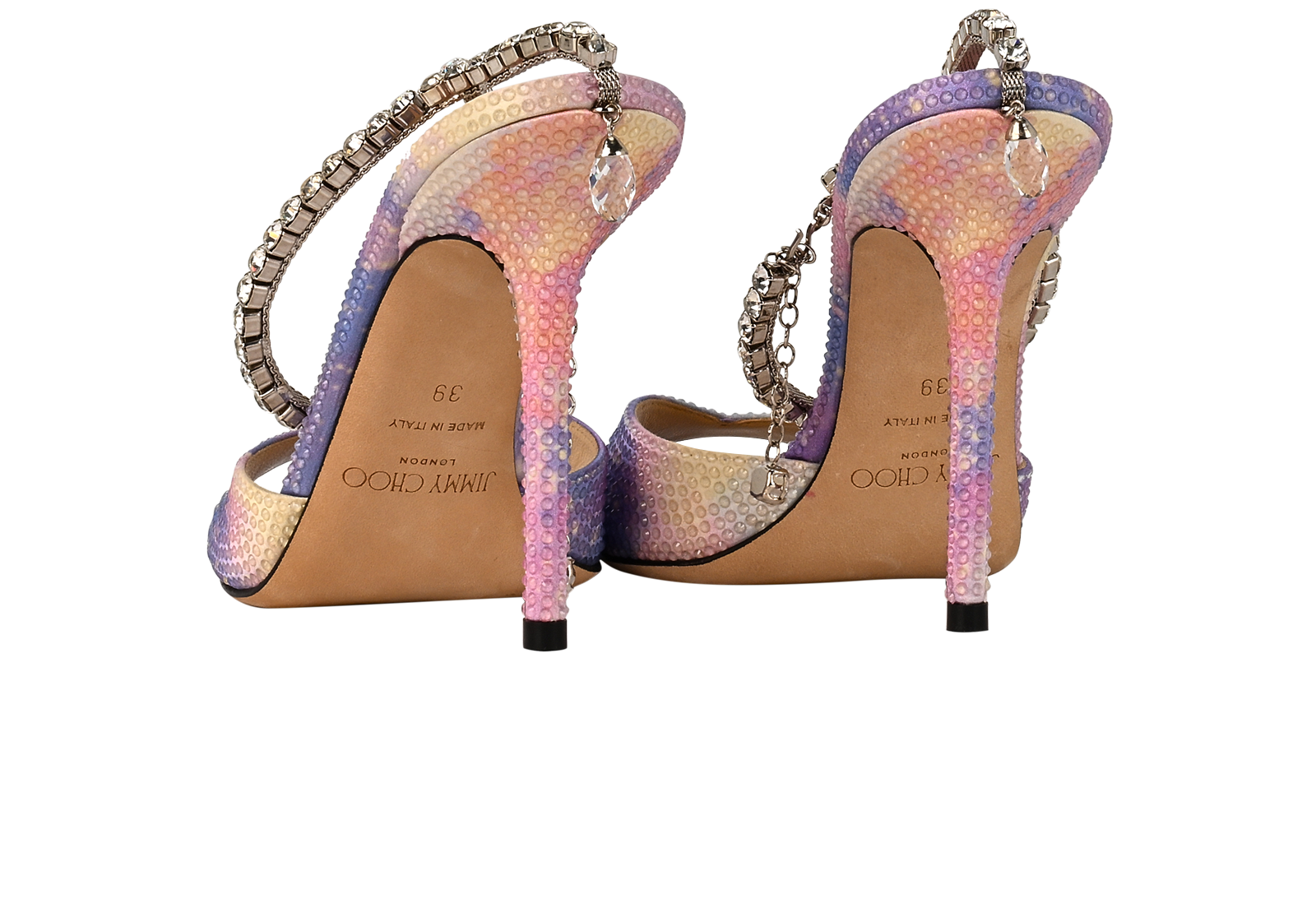 Jimmy Choo Saeda Unicorn Sandal 100, &pound;295, Shoes, Pink/Purple, Satin, Back view